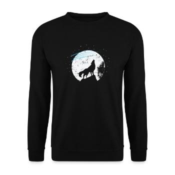 Shooting stars in front of moonlight and wolf - Unisex Sweatshirt - black - Front - Alina (178cm) & Michal (187cm)