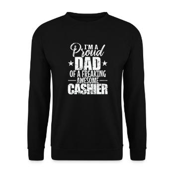 I'm a proud Dad of a freaking awesome Cashier - Unisex Pullover - Schwarz - Vorne - Alina (178cm) & Michal (187cm)