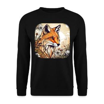 Fuchs mit Blumen - Unisex Pullover - Schwarz - Vorne - Alina (178cm) & Michal (187cm)