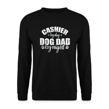 Cashier by Day Dog Dad be Night Verkäufer - Unisex Pullover - Schwarz - Vorne - Alina (178cm) & Michal (187cm)