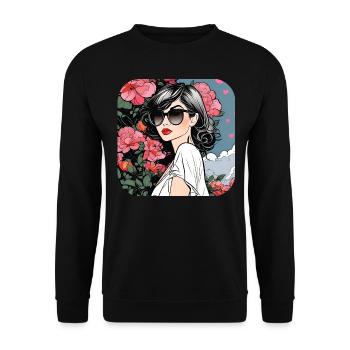 Fille cool avec des lunettes de soleil et des fleurs - Sweat-shirt Unisexe - noir - Devant - Alina (178cm) & Michal (187cm)