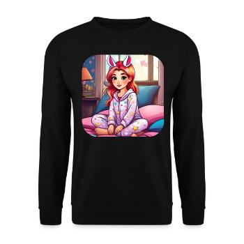 Niedliches Girl im Schlafanzug mit Katzenohren - Unisex Pullover - Schwarz - Vorne - Alina (178cm) & Michal (187cm)
