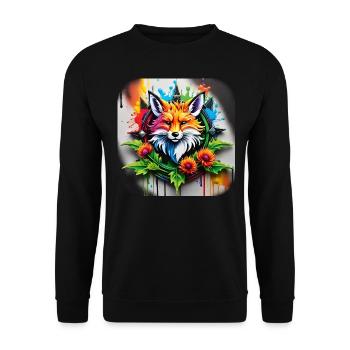 Logo mit Fuchs und Blumen im Grafitti Style - Unisex Pullover - Schwarz - Vorne - Alina (178cm) & Michal (187cm)