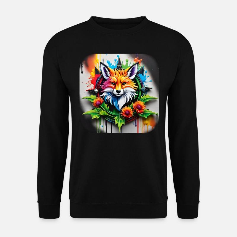 Logo mit Fuchs und Blumen im Grafitti Style - Unisex Pullover - Schwarz