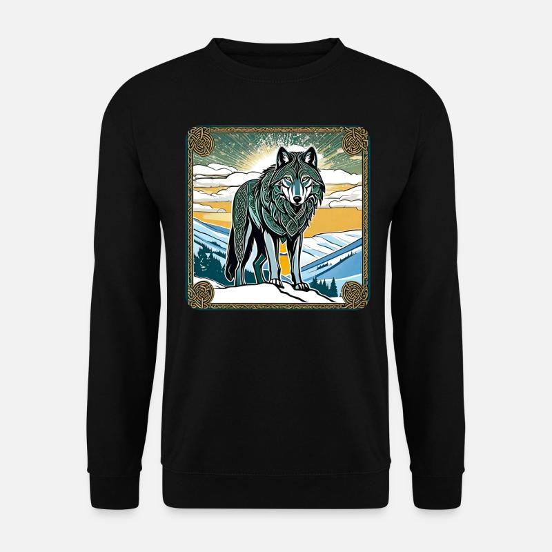 Cooler Wolf im keltischen Style - Unisex Pullover - Schwarz