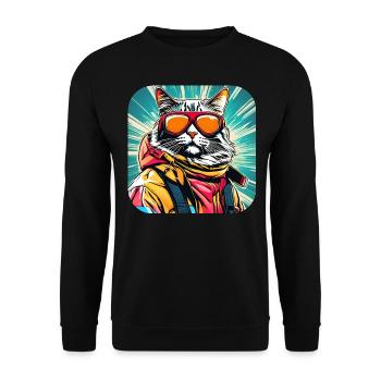 Coole Katze mit Sonnenbrille - Unisex Pullover - Schwarz - Vorne - Alina (178cm) & Michal (187cm)