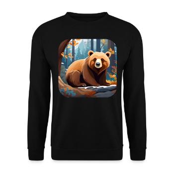 Gemütlicher Bär im Wald - Unisex Pullover - Schwarz - Vorne - Alina (178cm) & Michal (187cm)