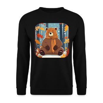 Lässiger Bär im Herbst - Unisex Pullover - Schwarz - Vorne - Alina (178cm) & Michal (187cm)