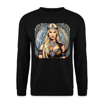 Proud Viking Germanin Shieldmaiden - Unisex Sweatshirt - black - Front - Alina (178cm) & Michal (187cm)