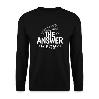 The Answer is Pizza Salami und Käse - Unisex Pullover - Schwarz - Vorne - Alina (178cm) & Michal (187cm)