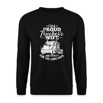 I'm a proud Trucker's Wife Staße Profession - Unisex Sweatshirt - black - Front - Alina (178cm) & Michal (187cm)