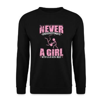 Never underestimate a Black Belt Girl Aikido - Unisex Pullover - Schwarz - Vorne - Alina (178cm) & Michal (187cm)