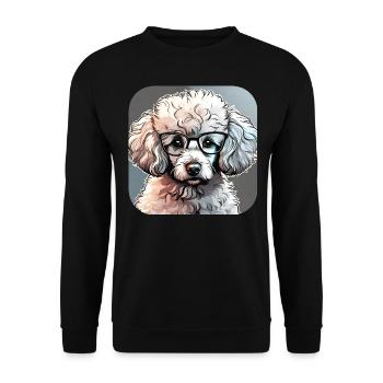 Niedlicher Zwergpudel mit Brille I - Unisex Pullover - Schwarz - Vorne - Alina (178cm) & Michal (187cm)