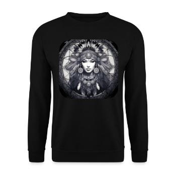 Chaman mystique avec plumes III - Sweat-shirt Unisexe - noir - Devant - Alina (178cm) & Michal (187cm)