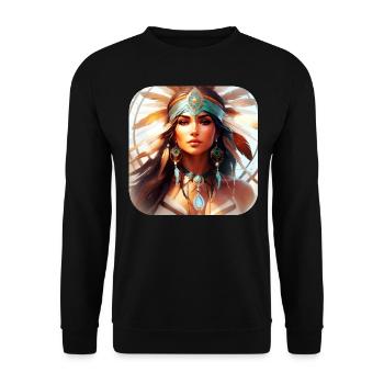 Mystische Schamanin mit Federn IV - Unisex Pullover - Schwarz - Vorne - Alina (178cm) & Michal (187cm)