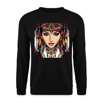 Chaman mystique avec plumes II - Sweat-shirt Unisexe - noir - Devant - Alina (178cm) & Michal (187cm)