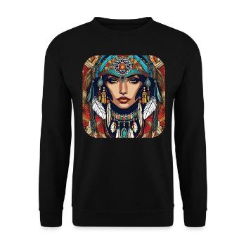 Chaman mystique avec des plumes - Sweat-shirt Unisexe - noir - Devant - Alina (178cm) & Michal (187cm)