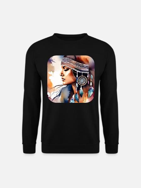 Mystical woman with feathers - Unisex Sweatshirt - black