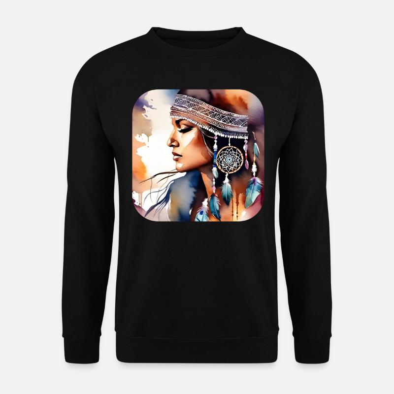 Mystische Frau mit Federn - Unisex Pullover - Schwarz