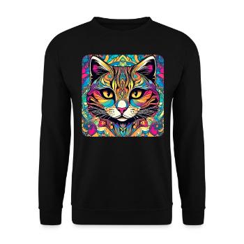 Coole Graffiti Katze - Unisex Pullover - Schwarz - Vorne - Alina (178cm) & Michal (187cm)
