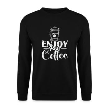 Enjoy your Coffee Koffein - Unisex Pullover - Schwarz - Vorne - Alina (178cm) & Michal (187cm)