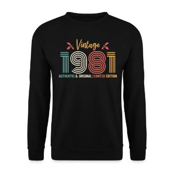 Geburtstag 1981 Geburtstag Jahrgang 1981 Retro - Unisex Pullover - Schwarz - Vorne - Alina (178cm) & Michal (187cm)