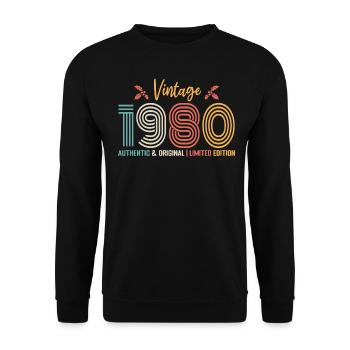 Geburtstag 1980 Geburtstag Jahrgang 1980 Retro - Unisex Pullover - Schwarz - Vorne - Alina (178cm) & Michal (187cm)