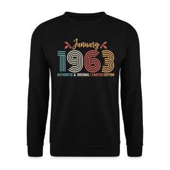 Januar 1963 Geburtstag Januar 1963 Retro - Unisex Pullover - Schwarz - Vorne - Alina (178cm) & Michal (187cm)