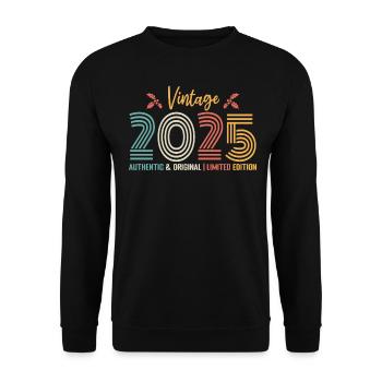 Geburtstag 2025 Geburtstag 2025 Retro - Unisex Pullover - Schwarz - Vorne - Alina (178cm) & Michal (187cm)