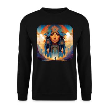 Mystic Shaman with Feathers VI - Unisex Sweatshirt - black - Front - Alina (178cm) & Michal (187cm)