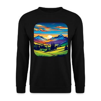 Berge im Sonnenuntergang II - Unisex Pullover - Schwarz - Vorne - Alina (178cm) & Michal (187cm)