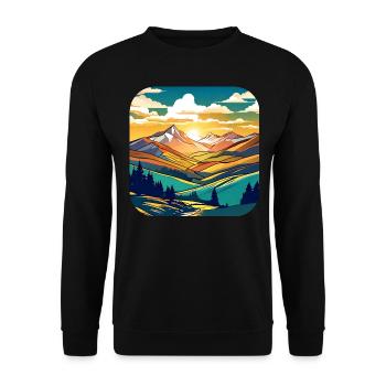 Berge im Sonnenuntergang I - Unisex Pullover - Schwarz - Vorne - Alina (178cm) & Michal (187cm)