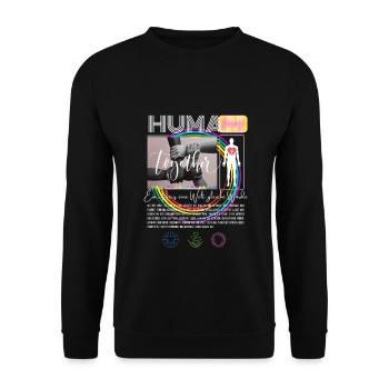 Ein Herz, eine Welt, gleiche Würde - Unisex Pullover - Schwarz - Vorne - Alina (178cm) & Michal (187cm)