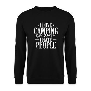 I love Camping because I hate People Urlaub - Unisex Pullover - Schwarz - Vorne - Alina (178cm) & Michal (187cm)