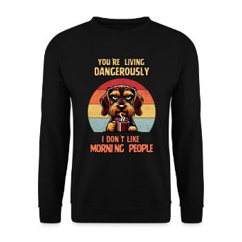 Je n’aime pas les gens du matin, les du matin, les teckels - Sweat-shirt Unisexe - noir - Devant - Alina (178cm) & Michal (187cm)