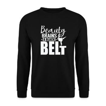 Beauty, Brains and a Black Belt in Karate - Unisex Pullover - Schwarz - Vorne - Alina (178cm) & Michal (187cm)
