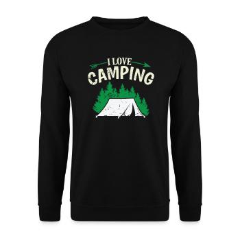 I love Camping mit Zelt im Wald - Unisex Pullover - Schwarz - Vorne - Alina (178cm) & Michal (187cm)