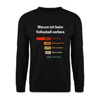 Warum ich beim Volleyball verliere Volleyball - Unisex Pullover - Schwarz - Vorne - Alina (178cm) & Michal (187cm)