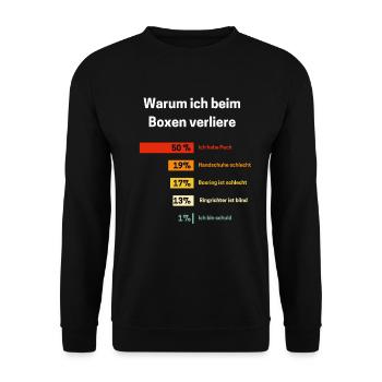 Warum ich beim Boxen verliere Boxen - Unisex Pullover - Schwarz - Vorne - Alina (178cm) & Michal (187cm)