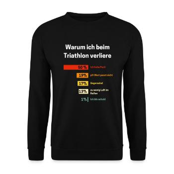 Warum ich beim Triathlon verliere Triathlon - Unisex Pullover - Schwarz - Vorne - Alina (178cm) & Michal (187cm)