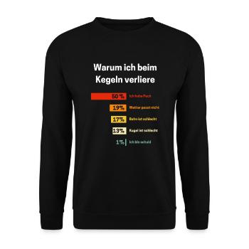 Warum ich beim Kegeln verliere Kegeln - Unisex Pullover - Schwarz - Vorne - Alina (178cm) & Michal (187cm)