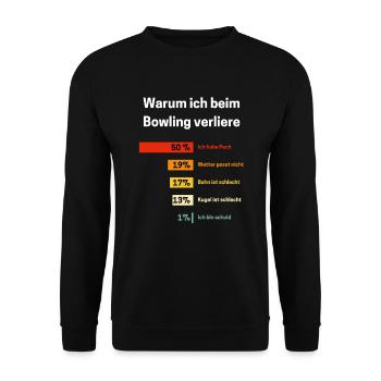 Warum ich beim Bowling verliere Bowling - Unisex Pullover - Schwarz - Vorne - Alina (178cm) & Michal (187cm)