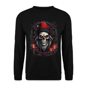 Gothic Weihnachtsschädel Weihnachtsmann Totenschädel dunkel - Unisex Pullover - Schwarz - Vorne - Alina (178cm) & Michal (187cm)