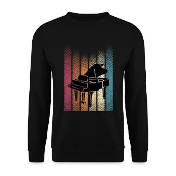 Retro Vintage Klavierspieler Klavier - Unisex Pullover - Schwarz - Vorne - Alina (178cm) & Michal (187cm)
