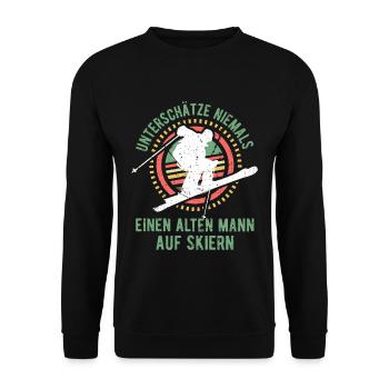 Alten Mann auf Skiern - Unisex Pullover - Schwarz - Vorne - Alina (178cm) & Michal (187cm)