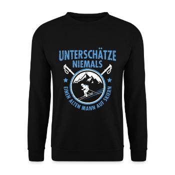 Unterschätze Alten Mann Auf Skiern Vintage - Unisex Pullover - Schwarz - Vorne - Alina (178cm) & Michal (187cm)