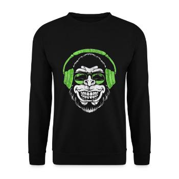 Monkey DJ Affe - Unisex Pullover - Schwarz - Vorne - Alina (178cm) & Michal (187cm)