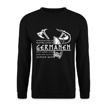 Germanen Vintage Vikinger Design Fan Nordmänner - Unisex Pullover - Schwarz - Vorne - Alina (178cm) & Michal (187cm)