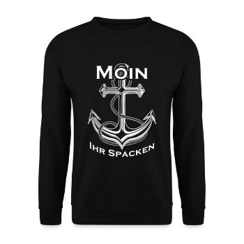 Norden Anker Spruch Sabbel Moin ihr Spacken - Unisex Pullover - Schwarz - Vorne - Alina (178cm) & Michal (187cm)