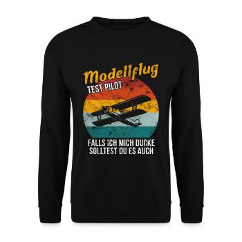 Modellflug Testpilot Vintage Retro - Unisex Pullover - Schwarz - Vorne - Alina (178cm) & Michal (187cm)